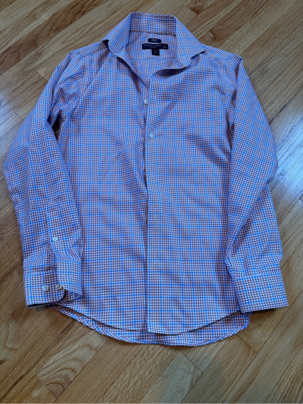 Pronto Uomo Orange and Blue Check Dress Shirt